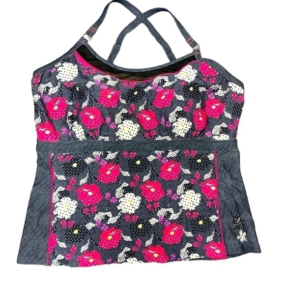 ILE Moorea Gray Floral Tankini Feminine Bathing Swim Top Built In Bra  Sz XL - Picture 9 of 15
